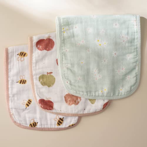 Image of Nightingale Muslin Baby Burp Cloths - Super Absorbent Organic Burping Rags - Soft, Large, Hypoallergenic Burping Bibs - Baby Gift for Boys and Girls - Unisex Set of 3 Bee/Fruit/Daisy