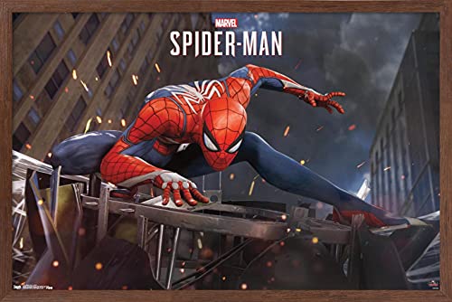 Trends International Marvel Comics - Spider-Man - Action Wall Poster, 22.375" x 34", Mahogany Framed Version