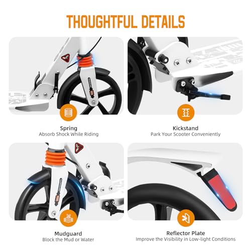 Faltbarer Roller Cityroller Kick Scooter Erwachsene Faltbarer Scooter mit Handbremse Cityroller Tretroller Bike F&uuml;r Kinder und Erwachsene (Wei&szlig;)