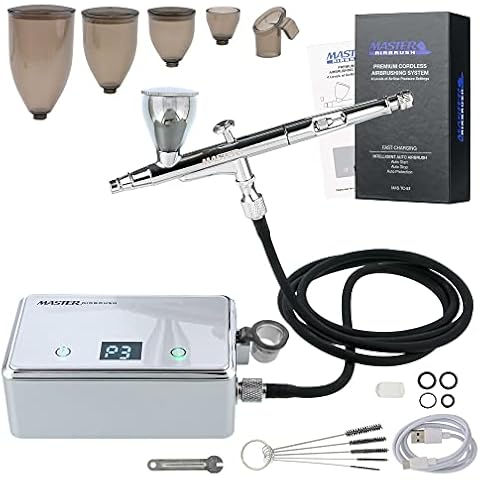 Master Airbrush Powerful Cordless Airbrushing System Kit - 20 to 36 PSI, Portable Rechargeable Air Compressor Professional Artist Set, How to Guide - Acrylic Paint, Makeup, Cake, Hobbies Crafts, Model Cover