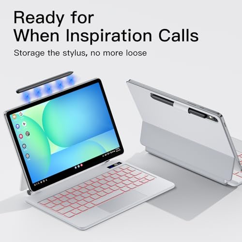 Image of JUQITECH Magic Keyboard Case for Samsung Galaxy Tab S10 Lite S10 FE S9 FE 10.9 Inch S11 S9 11 inch, Floating Cantilever Magnetic Stand Wireless Backlit Trackpad Keyboard, S Pen Slot LED Display