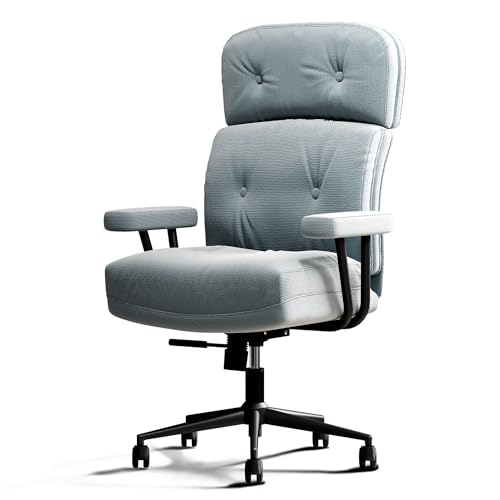 EIZIMZVU Ergonomic Home Office Chair with Adjustable Headrest, 5" Thick Cushion, High Back Swivel Desk Chair, Multiple Materials & Colors Computer Chair (High-back, Fabric-Blue)
