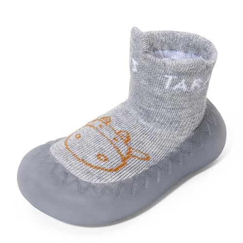 TARANIS Baby Sock Shoes Walking Shoes Infant Breathable Slippers with Soft Rubber Sole Boys Girls Grip Socks Gray25