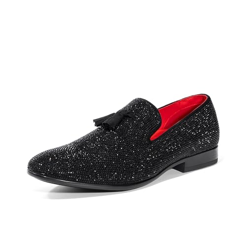 Bruno Marc Mens Rhinestone Prom Tuxedo Shoes Tassel Dress Loafers Slip on Formal Shoes for Wedding Party Graduation Size 11 Black SBLS26001M