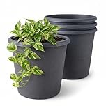 Lizzy 4 Pack Plastic Plant Pots 24cm | Round Flower Pots with Drainage Holes Indoor Outdoor Plant Pots Heavy Duty Garden Planters for Plants Flowers Herbs Stylish Grey Pots