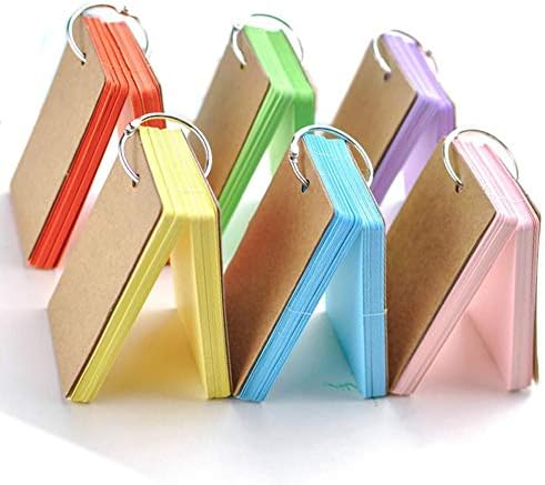Flash Cards, 6 Pack 300 Pcs Study Cards Revision Cards Index Cards Kraft Paper Memo Scratch Pads with Metal Binder Ring, Multicolor, 6 Colors