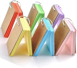 Flash Cards, 6 Pack 300 Pcs Study Cards Revision Cards Index Cards Kraft Paper Memo Scratch Pads with Metal Binder Ring, Multicolor, 6 Colors