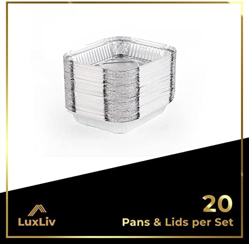 20 x LuxLiv ® Large Food Aluminium tin Foil Trays Containers with Lids. Great for Meal Prep Baking Roasting Food Storage Takeaway Disposable Silver Serving (20 Pack) - 9 x 9 Inch Square