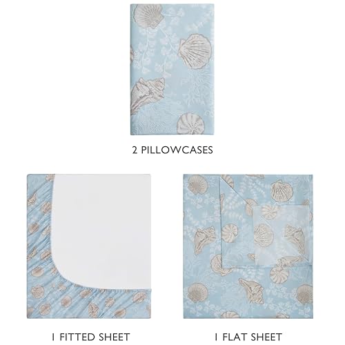 Image of Caribbean Joe Full Coastal Print Microfiber Sheet Set, Lacey Shells