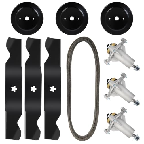 Ecreban 54 Inch Mower Deck Blade Belt Kit Compatible with Hus qvarna YTH2454 LGT2554 LGT2654, Includes 3 Pack Spindle 187292, 3 Pack Blades 187254, 3 Pack Pulleys 153535 and 1 Pack Belt 21546382 by Ecreban - Used condition - US$85.17