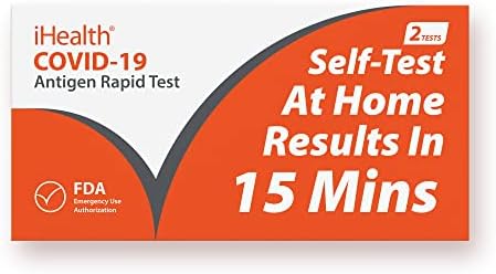 iHealth COVID-19 Antigen Rapid Test, 1 Pack, 2 Tests Total, FDA EUA Authorized OTC at-Home Self Test, Results in 15 Minutes with Non-invasive Nasal Swab, Easy to Use & No Discomfort