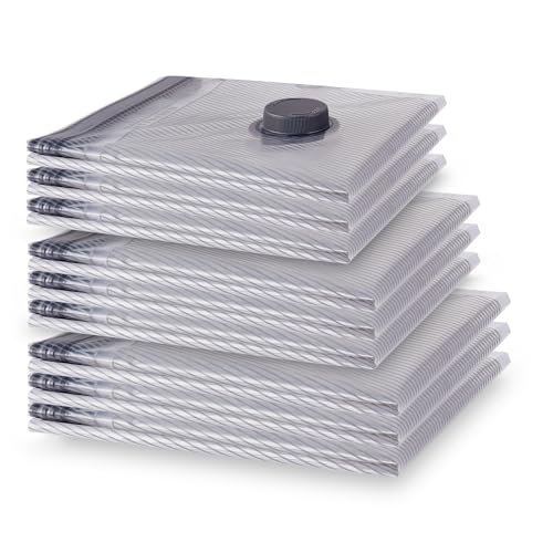 Vacbird Lot de 9 Sacs Sous Vide Vetement Aspirateur, 3 * 40x50cm, 3 * 40x60cm, 3 * 50x60cm, Sac de Rangement Sous Vide Réutilisable, Housse Sous Vide Peu Encombrant pour Pulls, Chemises, Voyages