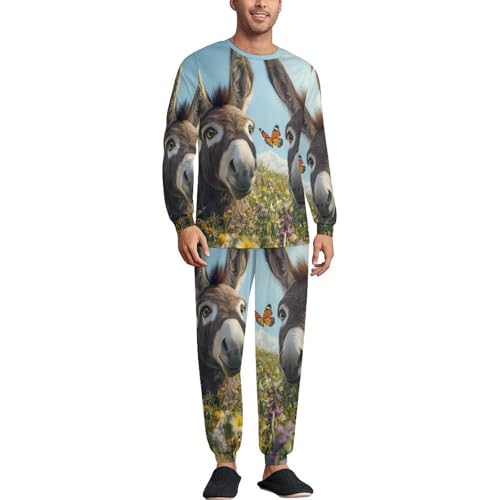 Donkeys Farm Pajama Set Long Sleeve Lounge Sets Sleepwear 2 Pjs Nightwear for Men Women