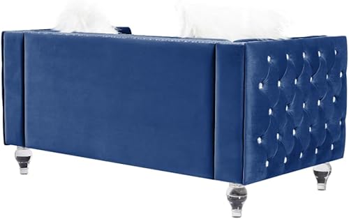 Miniatura 94 de i-POOK Sofá Chesterfield de terciopelo de 83 pulgadas de ancho con 3 asientos, 2 almohadas de felpa, patas de cristal y brazos recortados con cabeza