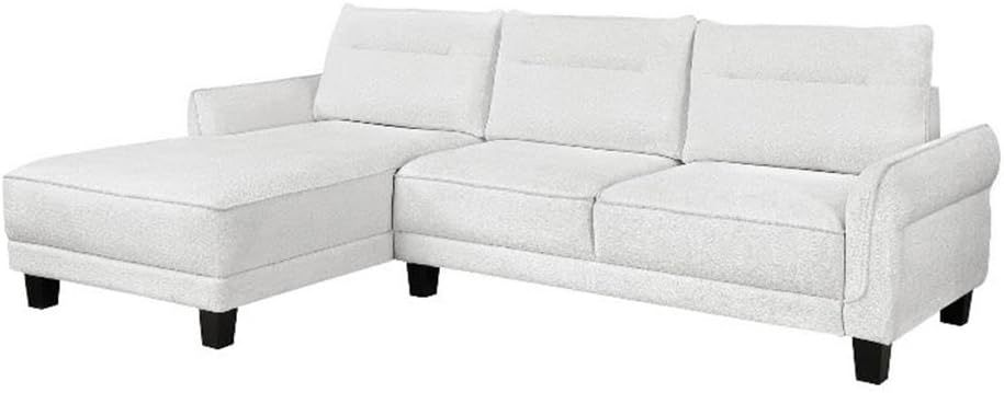Pemberly Row 110 Inch 2 Piece Sectional Sofa with Chaise, White Chenille Upholstery, Welt Trim, Asian Hardwood Frame, Tapered Block Legs, Tufted Cushions, Modern Style for Living Room or Family Room
