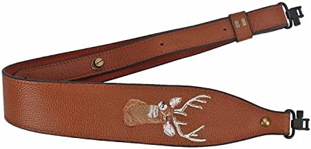 Tourbon Vintage Leather Deer Head Embroidery Padded Rifle Gun Sling Strap with Swivels
