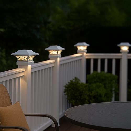 Classy Caps SLK807W - White, Kingsbridge Dual Lighted Solar Post Cap - Outdoor Deck & Fence Lighting, Fits 3.5x3.5, 4x4, 5x5, and 5.5x5.5 Posts, White Aluminum, Real Glass, Warm White Light by Classy Caps - Image 9