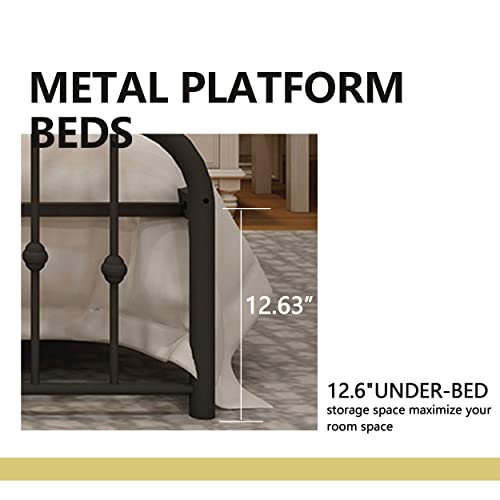 Alazyhome Metal Bed Frame Queen Size Platform No Box Spring Needed With Vintage Headboard And Footboard Premium Steel Slat Support Mattress Foundation Black. #TOP5