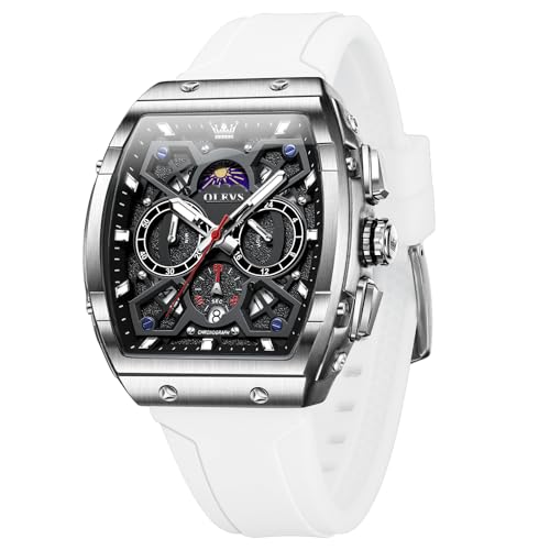 OLEVS Mens Watches Chronograph Calendar Waterproof Luminous Multifunction Watches for Men Business Quartz Silicone Men Wrist Watch