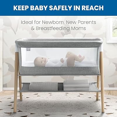Simmons Kids Koi من The Bed Bassinet مع شبكة قابلة للتنفس وأرجل Beechwood الطبيعية ، حمامة رمادية