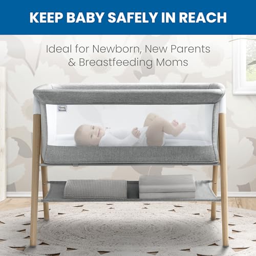 Simmons Kids Koi by The Bed Bassinet with Breathable Mesh and Natural Beechwood Legs, Dove Grey - image 3