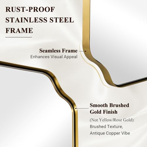 ANDY STAR 18" x 48" Full Length Wall Mirror, Large Brushed Gold Bathroom Mirror for Wall, Scalloped Corner Rectangle Body Mirror for Floor and Leaning by ANDY STAR - Used condition - Image 4