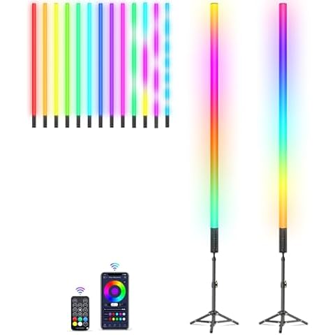 LUXCEO 2Pack RGB Tube Light Bar(4FT) with Light Stand, Battery Powered LED Video Light Wand Stick for DJ Lighting, Dance Club and Photography Lighting Cover