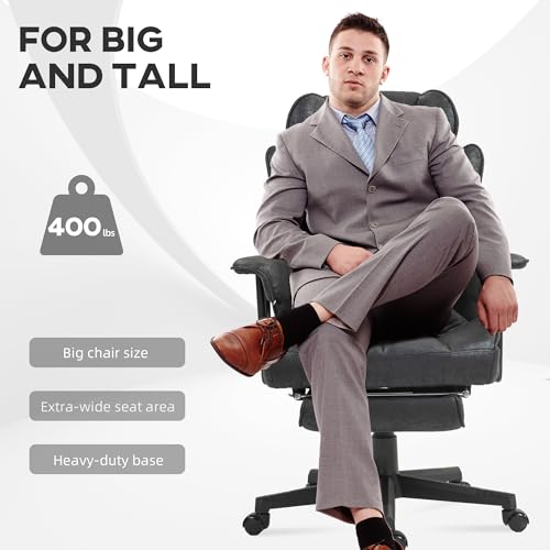 Image of HOMCOM Massage Executive Office Chair with 6 Vibration Points, 400LBS Heated Big and Tall Office Chair with Foot Rest and Lumbar Support, Microfiber Reclining Computer Desk Chair, Black