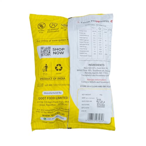 Image of Quipps Millet Puff Tangy Tomato Pack of 6, 60g Each | Non-Fried Puffed Millet Snack | Plant Protein Enriched | Gluten Free | No Palm Oil, No Artificial Preservatives | Light & Crunchy Snack for Office & Travel