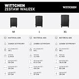 WITTCHEN Stripes Line Zestaw walizek Walizki podróżne Twardy bagaż ABS 4 podwójne kółka Teleskopowy uchwyt Zamek szyfrowy Czarny