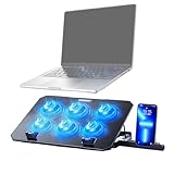 Laptop Kühlpad, LED Gaming Laptop, 6 leiser Lüfter, Verstellbarer Ständer mit 2 USB Anschlüssen, Telefonhalter, ergonomisches Pad