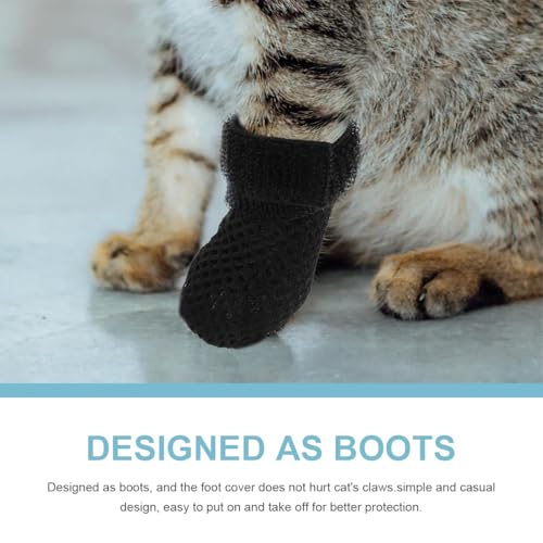 JEYORZY 4 Stück verstellbare Katzenschuhe aus Netzstoff, Atmungsaktiv Katzenpfotenschutz, Katzenstiefel zum Baden von Haustieren, Schneiden von Nägeln, Überprüfen