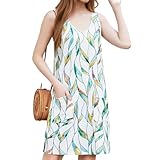 Uooduby V-Ausschnitt Ärmelloses Sommerkleid Wellenblume XL