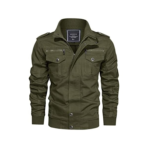 HIJEWE Men Military Jacket Casual Cotton Utility Coat Spring Falls Durable Army Cargo Bomber Stand Collar Multi-Pocket Jacket - Image 3