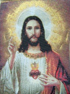 Religious Gifts Most Sacred Heart of Jesus Tapestry Icon Textile Art Banner, 9 3/4 Inch
