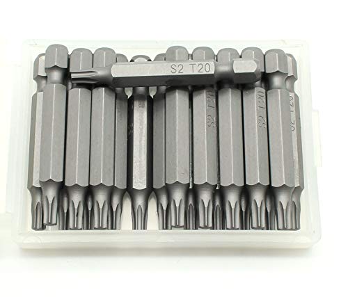 TEMO 20 pc T20 Torx 6 Point Impact Ready 2 Inch Length Screwdriver Insert Bits Hex Shank with Quick Release Slot