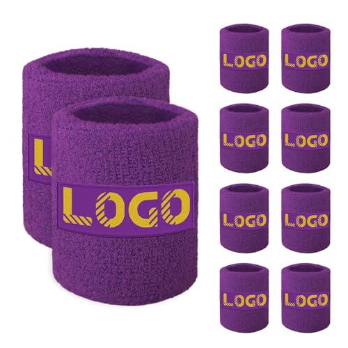 TopTie 10Pcs Custom Sweat Wristbands, Ironed Patch with Logo Sweatband for Tennis Basketball - Purple
