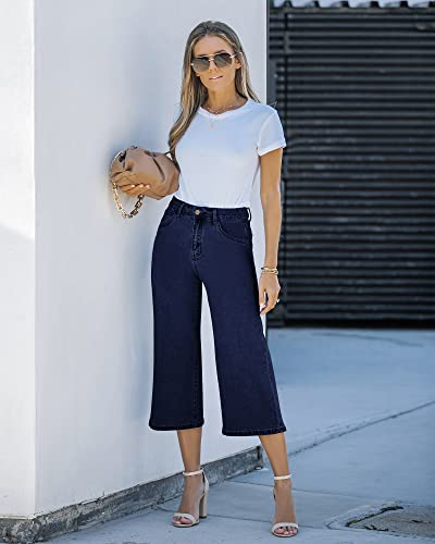 Vetinee Denim Pants For Women High Rise Wide Leg Jeans For Women Baggy Black Jeans Capris For Women Summer Straight Jeans Twilight Blue Size Large Size 12 Size 14 #TOP4