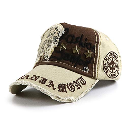 Baseball Cap Unisex Punk Rock Style Rivet Vintage Distressed Hat with Embroidery Patch (Brown & Beige)