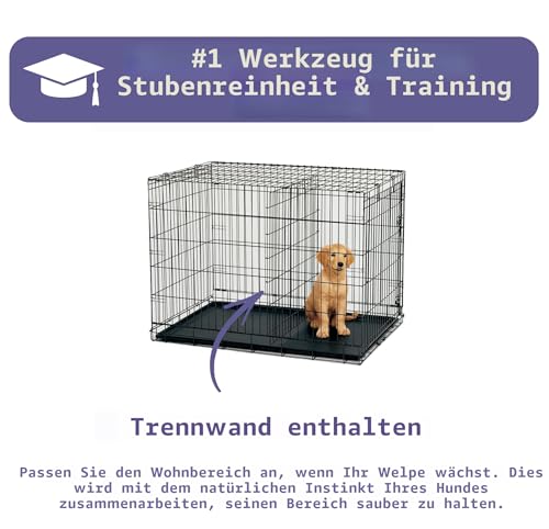 MidWest Homes for Pets iCrate Hundebox, klappbar, 1 Tür, Trennwand, auslaufsichere Bodenwanne, sichere Riegel, Metalldraht, für mittelgroße bis große Rassen, tragbar, robust, einfacher Aufbau, 91 cm