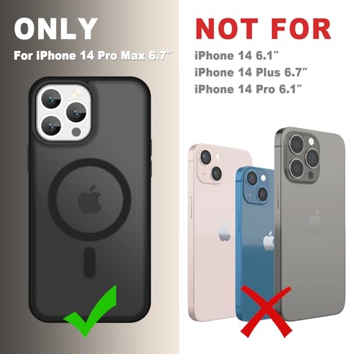 YENAPOON for iPhone 14 Pro Max Case, Matte Magnetic Phone Cover [with 1 Screen Protector] [Support for MagSafe] [Shockproof Military Grade Protection] Translucent Frosted Back, Black by YENAPOON - Used condition - Image 8