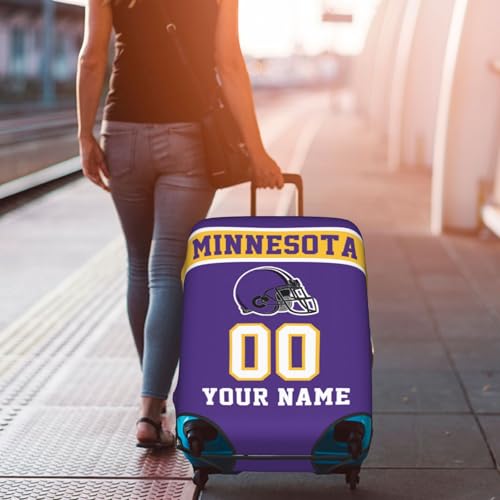 Image of Custom Minnesota Luggage Cover Personalized Football Style Suitcase Cover with Name Number Customized Washable Elastic Sports Travel Suitcase Protector for Business Vacation Gifts