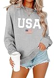 Lacozy Womens USA Sweatshirt Oversized Graph Letter Fleece Long Sleeve Crewneck Pullover Fashion Casual Tees Gray L