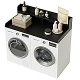 Apetaccat Arbeitsplatte für Waschmaschine und Trockner mit 2-stufigem Regal, Wasserabweisende Waschmaschinenabdeckung, Waschmaschinenregal mit Anti-Rutsch-Pads, Abdeckung Waschmaschine Holz, schwarz