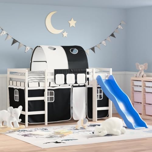 Genérico Cama Alta niños con túnel Madera Pino Blanco Negro 80x200 cm,Camas y Accesorios,Camas y somieres-3207039