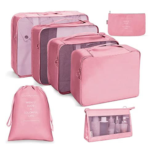 Image of OSDUE Travel Packing Cubes, 7pcs Multifunction Suitcase Organizer Set, Luggage Organiser Waterproof Suitcase Essential Bag, Packing Cubes for Suitcase Travel Accessories