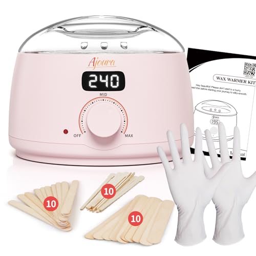 Ajoura Digital Wax Warmer, 10 minutes Quick-Heat Hair Removal Kit with Precision Temp. Control, Wax Heater including 30 Waxing Sticks & 2 Pairs of Gloves, Ideal Home & Salon Use for Whole Body