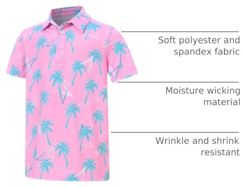 Cuddomper Boys Polo Shirts Hawaiian Golf Clothes Fashion Short Sleeve 7 Years 8 Years Kids Pink Geometry Palm Cool School Uniform — view 4