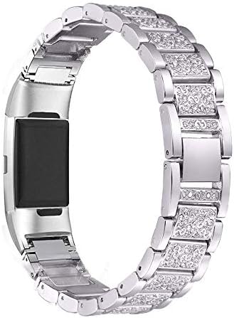 for Fitbit Charge 3 / Charge 4 Bands with Tools, Dressy Crystal Metal Stainless Steel Wristband Adjustable Rhinestone Bracelet Jewelry Strap for Charge 3 & Charge 4 Fitness Tracker