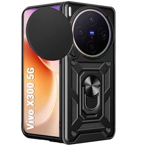 Image of TheGiftKart Tough Armor Bumper Back Cover Case for Vivo X300 5G | Rotating Camera Cover, Kickstand & Ring Holder | 360 Degree Protection Back Cover Case for Vivo X300 5G (PC & TPU, Black)